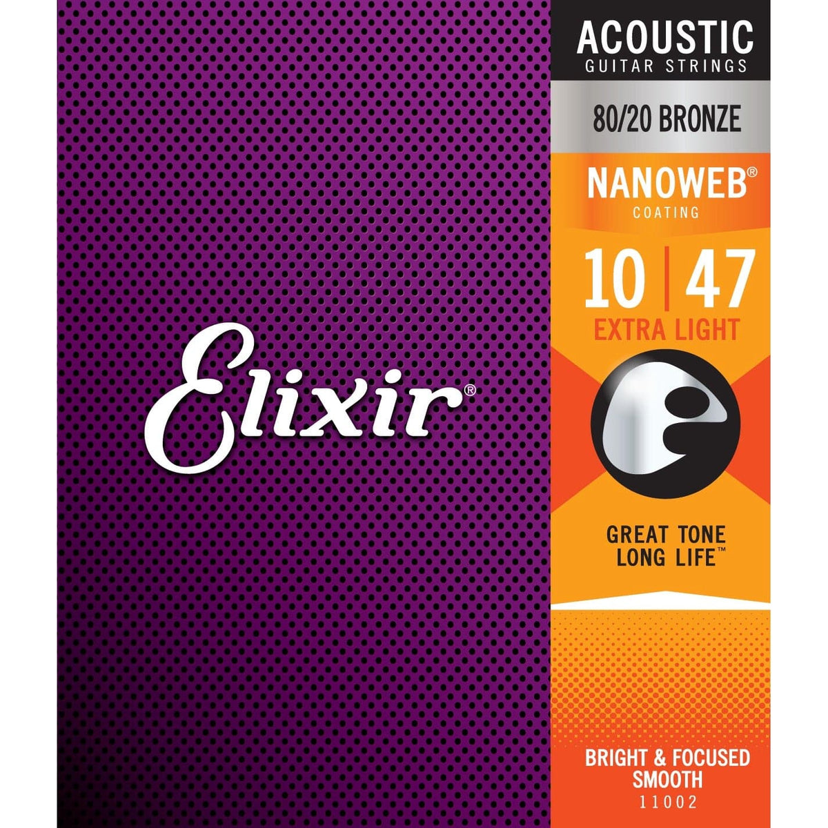 Elixir 11002 Nanoweb Coated 80/20 Bronze Acoustic Guitar Strings Extra Light 10-47