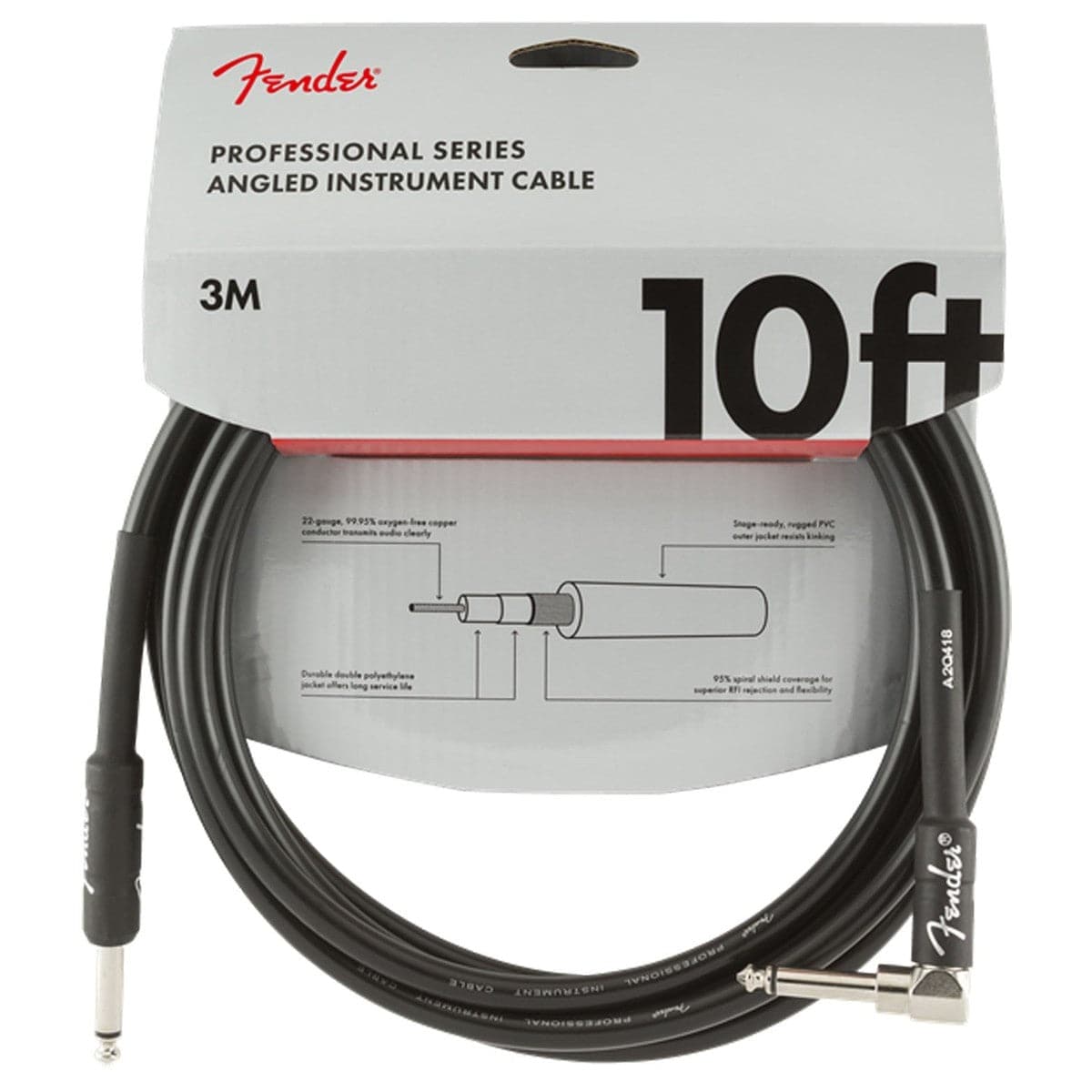 Fender Professional Series Instrument Cable - Right Angle - 3m 10ft - Black