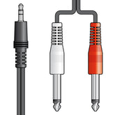 AV:Link 3.5mm Stereo Plug to 2 x 6.3mm Mono Plugs Lead Black - 1.2m