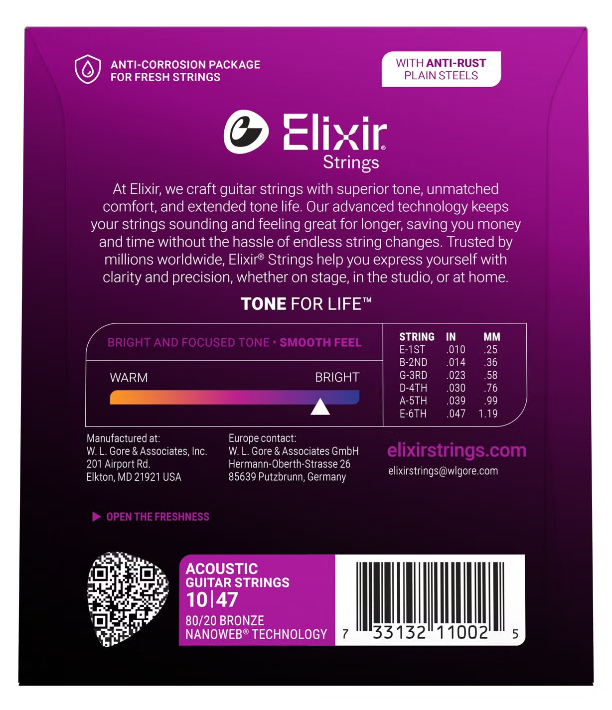 Elixir 11002 Nanoweb Coated 80/20 Bronze Acoustic Guitar Strings Extra Light 10-47