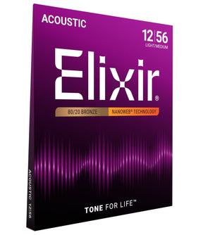 Elixir 11077 Nanoweb Coated 80/20 Bronze Acoustic Guitar Strings Light Medium 12-56
