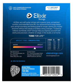 Elixir 12052 Nanoweb Coated Electric Guitar Strings Light 10-46