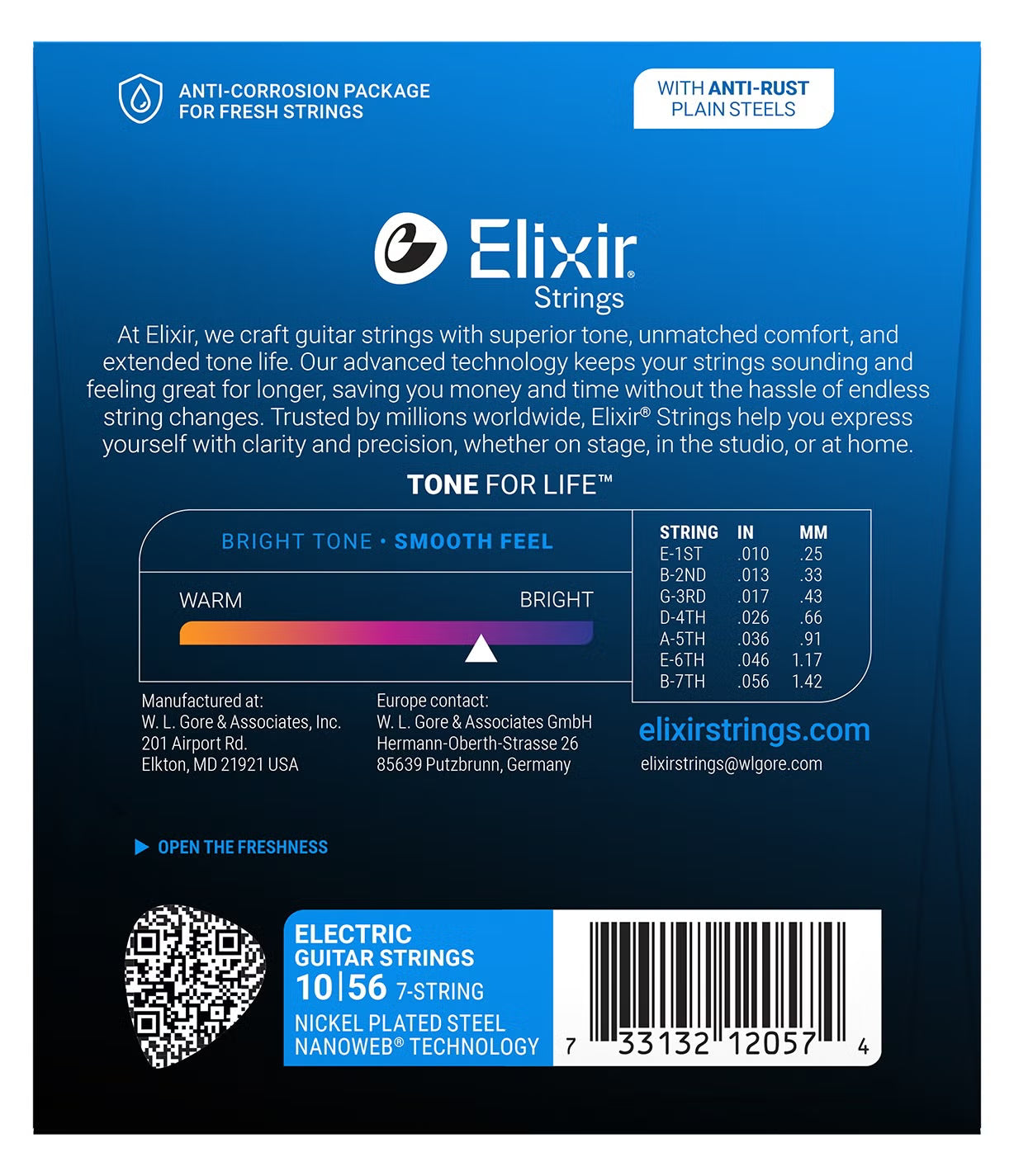 Elixir 12057 Nanoweb Coated 7 String Electric Guitar String Set - 10-56