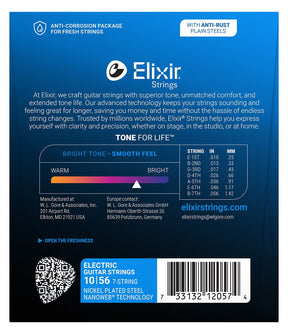 Elixir 12057 Nanoweb Coated 7 String Electric Guitar String Set - 10-56