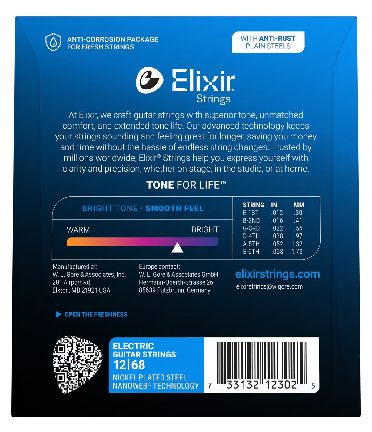 Elixir 12302 Nanoweb Coated Baritone Electric Guitar Strings - 12-68