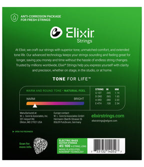 Elixir 14052 Nanoweb Coated Bass Guitar Strings Light 45-100