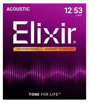 Elixir 16052 Nanoweb Coated Phosphor Bronze Acoustic Guitar Strings Light 12-53