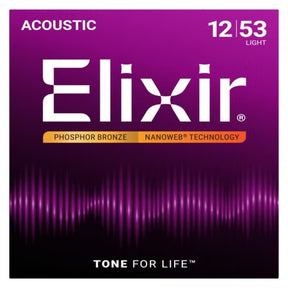 Elixir 16052 Nanoweb Coated Phosphor Bronze Acoustic Guitar Strings Light 12-53