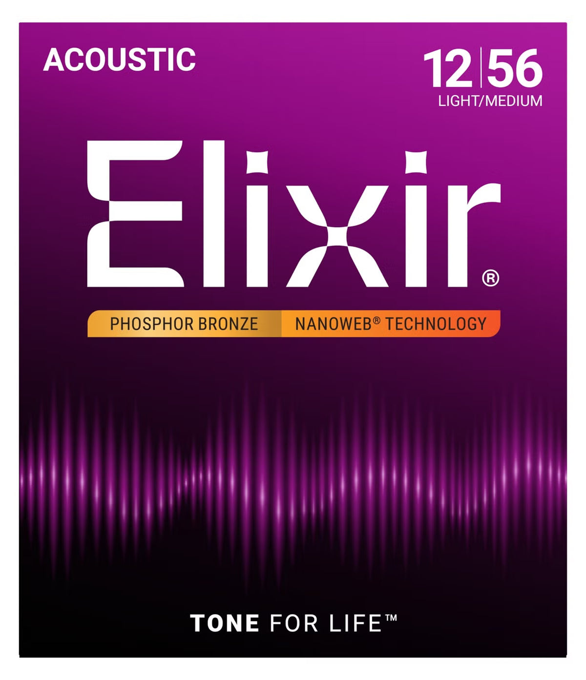 Elixir 16077 Nanoweb Coated Phosphor Bronze Acoustic Guitar Strings Light Medium 12-56