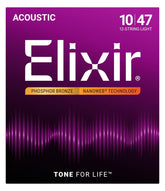 Elixir 16152 Nanoweb Coated Phosphor Bronze 12-String Acoustic Guitar Strings Light 10-47