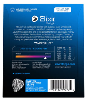 Elixir 19077 OPTIWEB Coated Electric Guitar Strings - Light/Heavy - 10-52