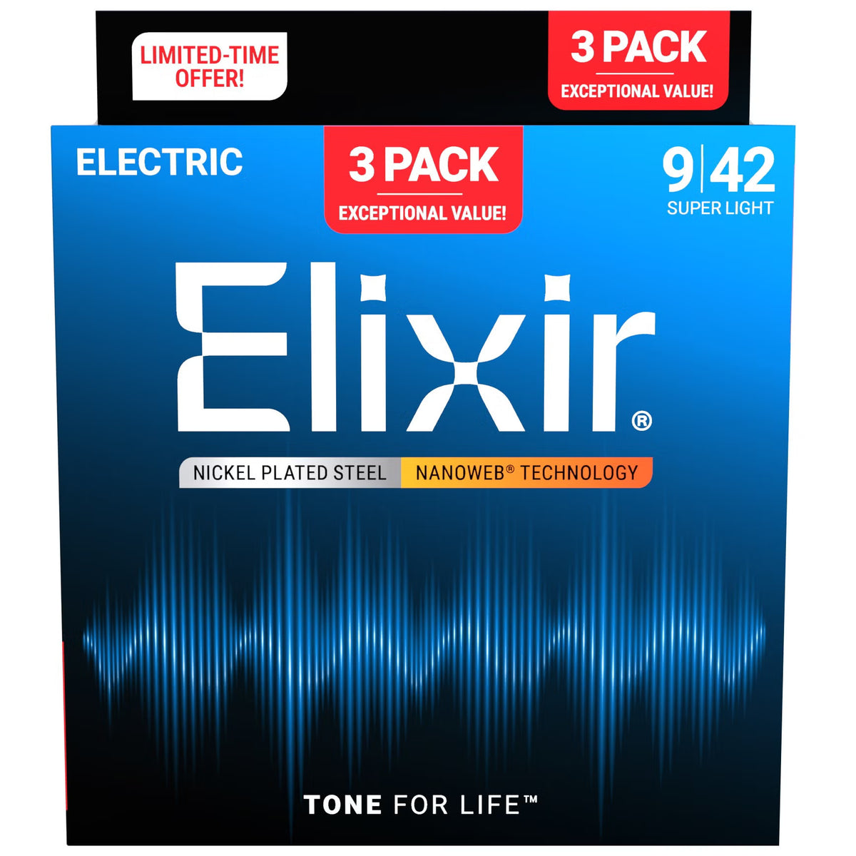 Elixir 16540 3-Pack Nanoweb Super Light Coated Electric Strings 09-42