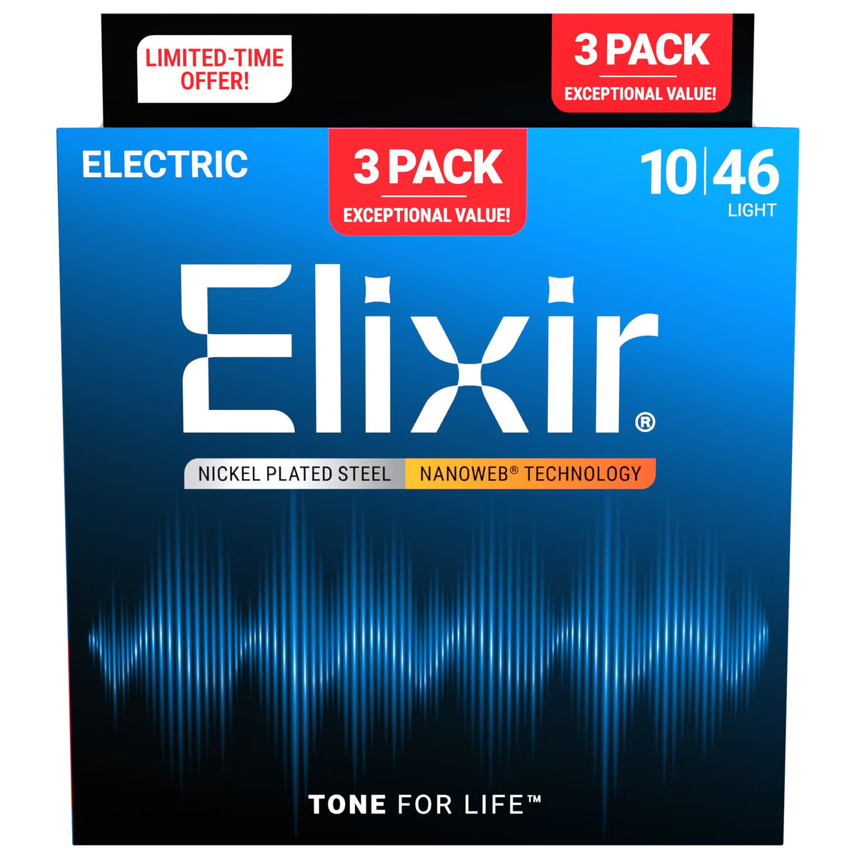Elixir 16542 3-Pack Nanoweb Light Electric Strings 10-46 - 3 for 2!