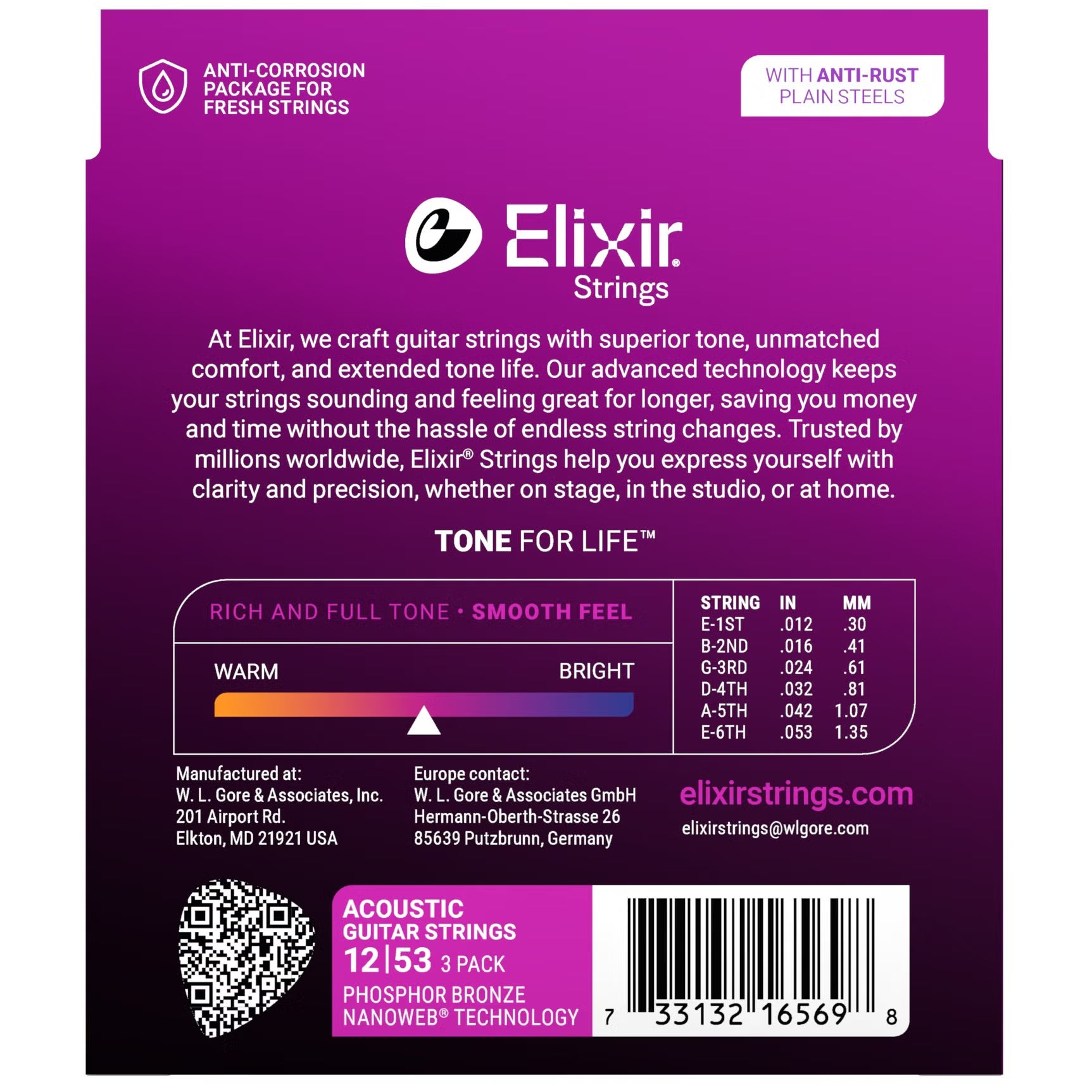 Elixir 3-Pack Nanoweb Coated Phosphor Bronze Acoustic Guitar Strings - 12-53 - VALUE PACK