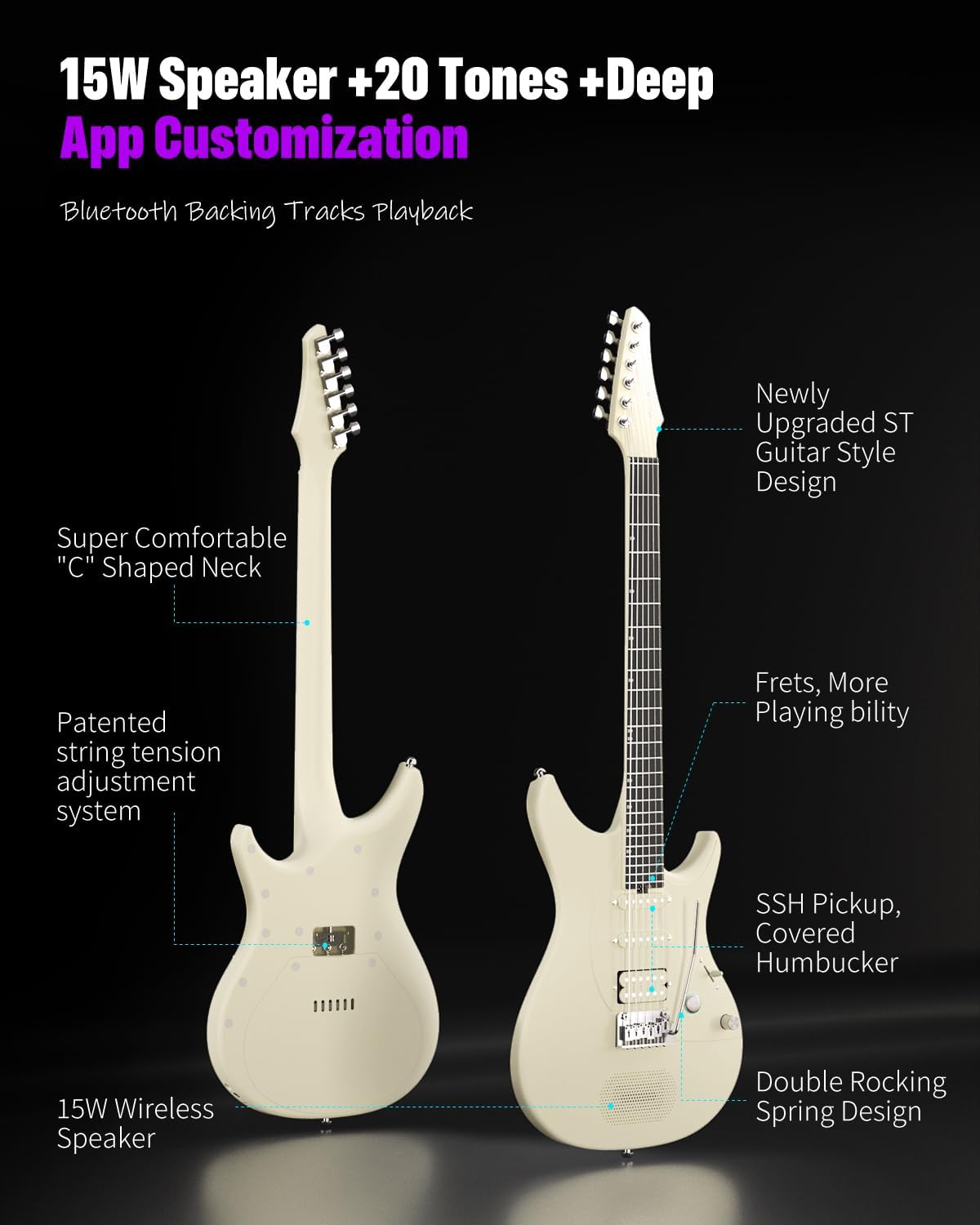 Enya Nova Go Inpsire Electric Smart Guitar with Built-in Amp & Effects - White