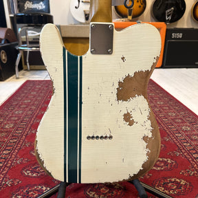 Electric Relic Co. TC Electric Guitar - Olympic White With Sherwood Green Racing Stripe
