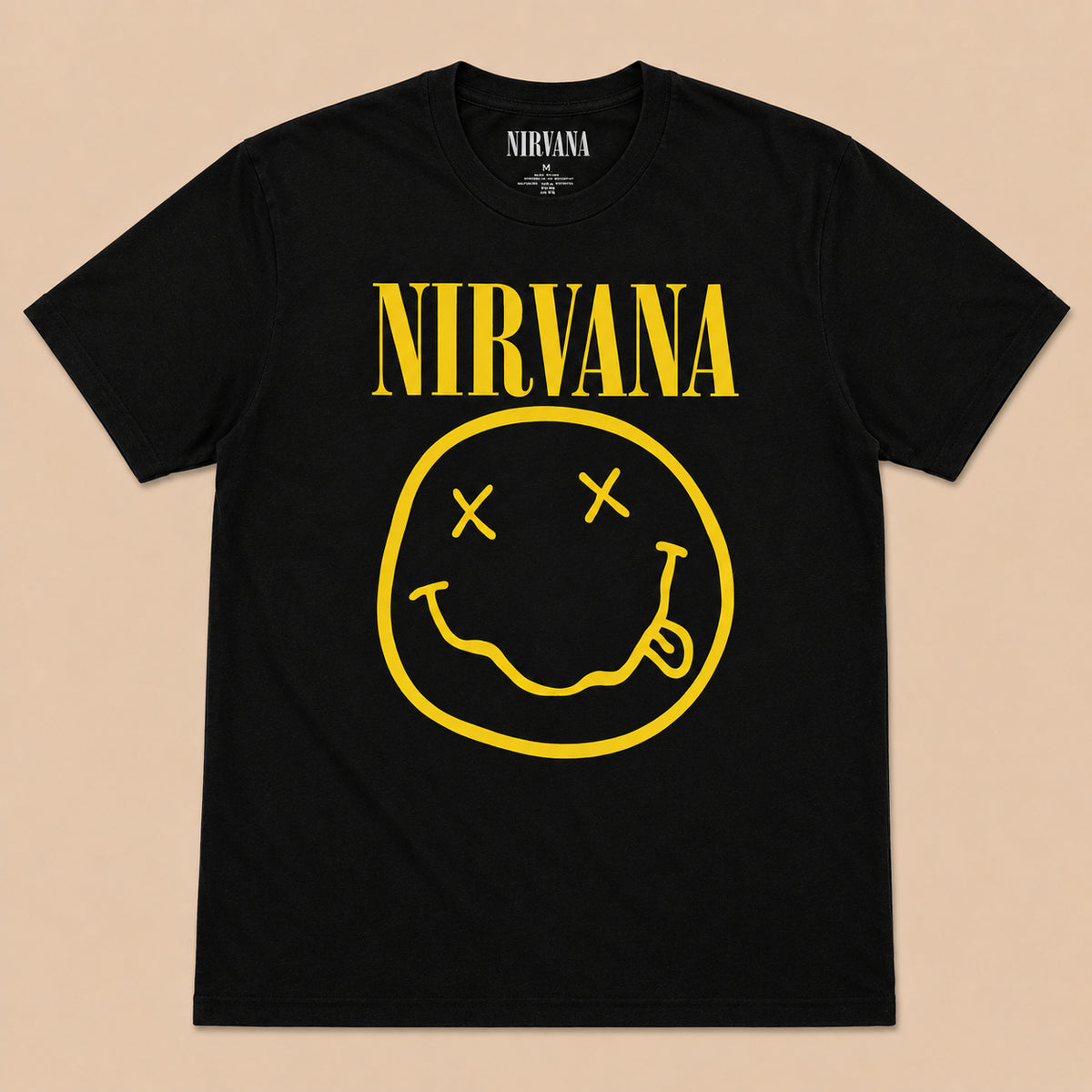 Nirvana Unisex T-Shirt: Yellow Happy Face - Black