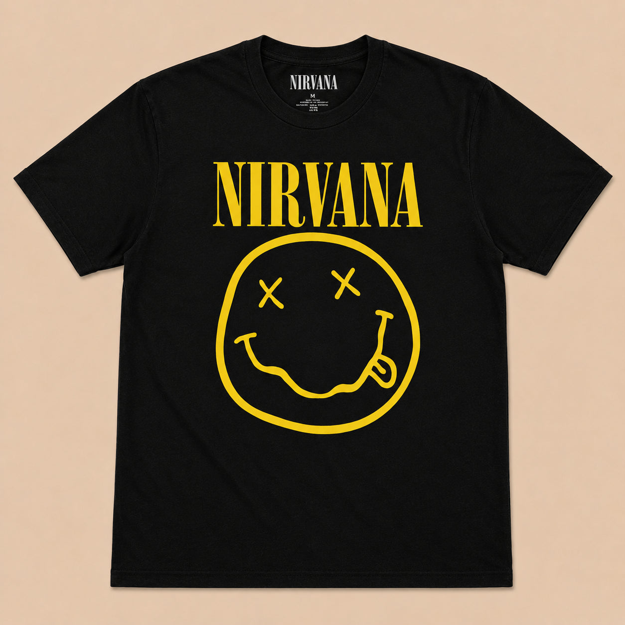 Nirvana Unisex T-Shirt: Yellow Happy Face - Black