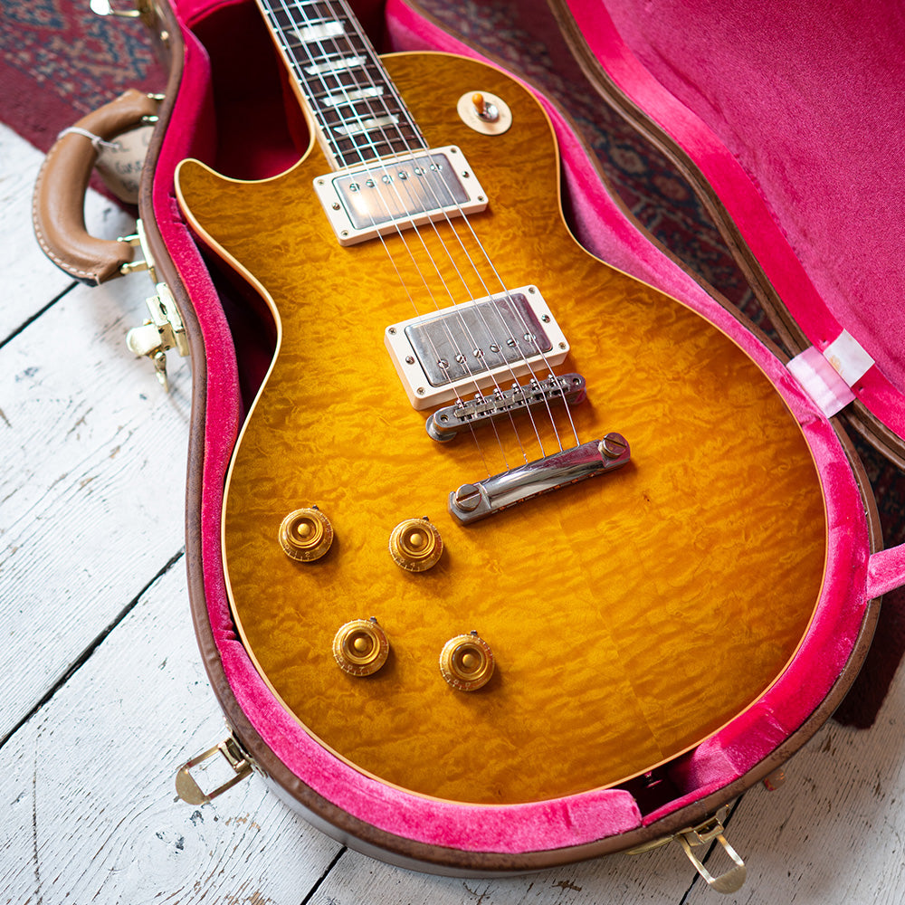 2022 Gibson Custom Shop '59 Reissue R9 Les Paul Standard Handpicked Top 'Lefty' - Aged Poppy Burst - OHSC - Preowned