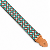 Guitarbitz Jacquard 2 Inch Vegan Guitar Strap - Checked Turquoise, Brown, White