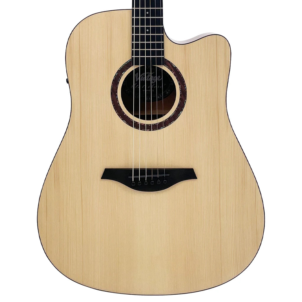 Vintage VE440MS Statesboro Series Electro Acoustic Dreadnought Guitar - Natural Moonshine