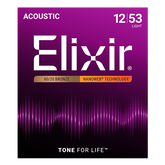 Elixir 11052 Nanoweb Coated 80/20 Bronze Acoustic Guitar Strings Light 12-53