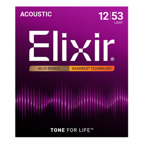 Elixir 11052 Nanoweb Coated 80/20 Bronze Acoustic Guitar Strings Light 12-53
