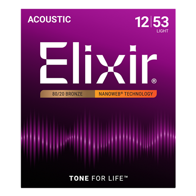 Elixir 11052 Nanoweb Coated 80/20 Bronze Acoustic Guitar Strings Light 12-53