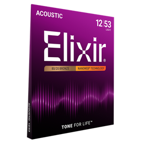 Elixir 11052 Nanoweb Coated 80/20 Bronze Acoustic Guitar Strings Light 12-53