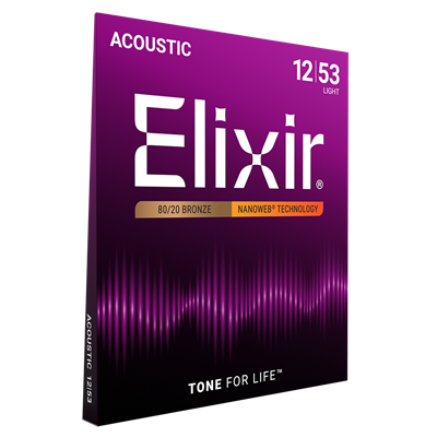 Elixir 11052 Nanoweb Coated 80/20 Bronze Acoustic Guitar Strings Light 12-53