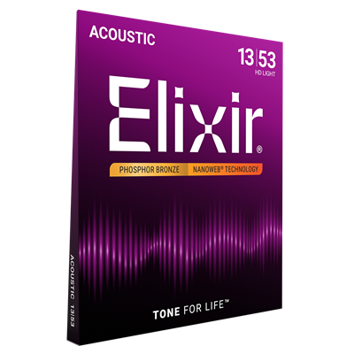 Elixir 16182 HD Light Nanoweb Coated Phosphor Bronze Acoustic Guitar Strings - 13-53