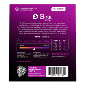 Elixir 16182 HD Light Nanoweb Coated Phosphor Bronze Acoustic Guitar Strings - 13-53