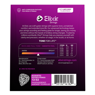 Elixir 16182 HD Light Nanoweb Coated Phosphor Bronze Acoustic Guitar Strings - 13-53