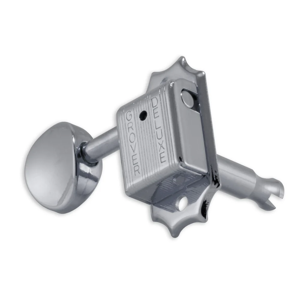 Grover Deluxe 133C Keystone Machine Heads - 3 a Side with Metal Buttons - Chrome