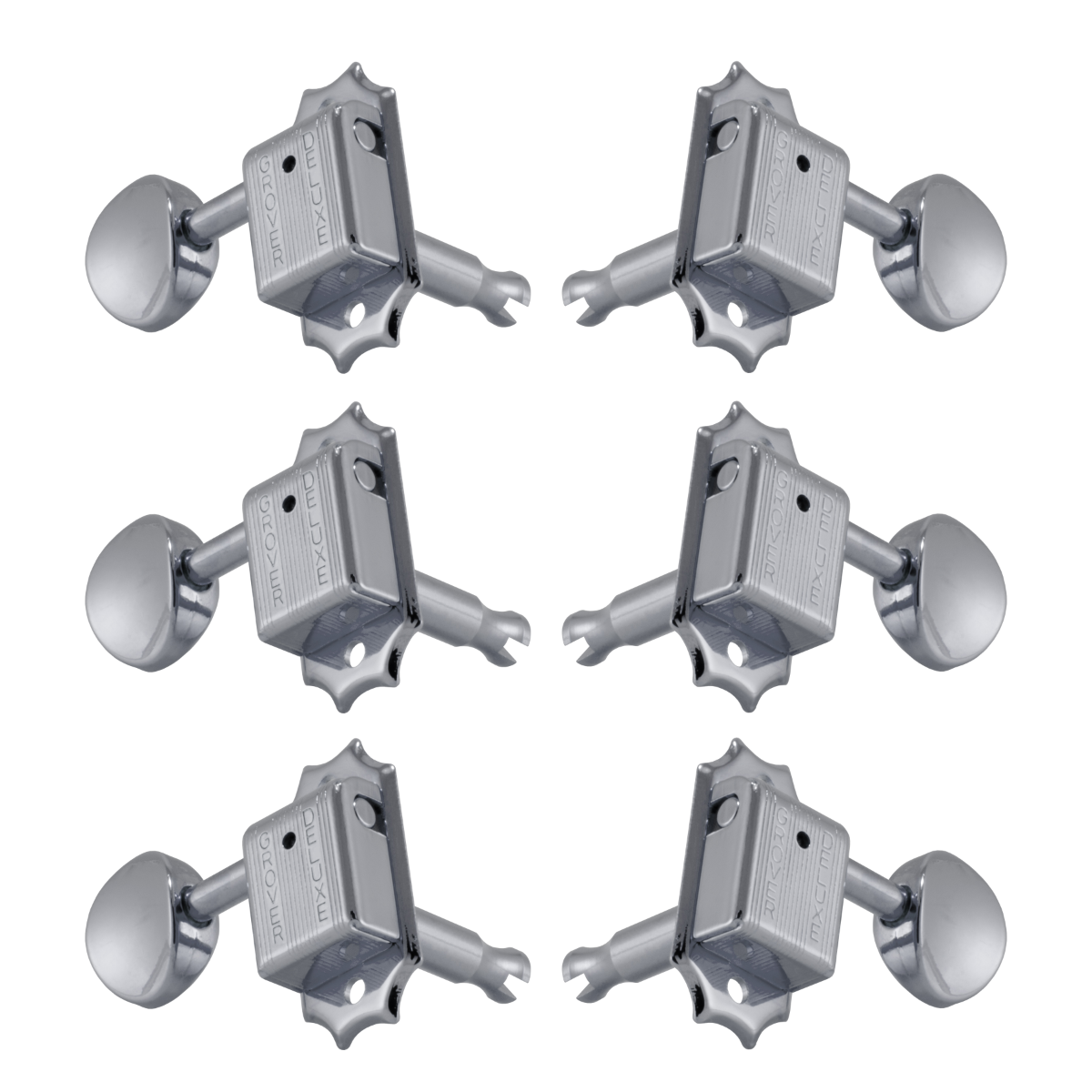 Grover Deluxe 133C Keystone Machine Heads - 3 a Side with Metal Buttons - Chrome
