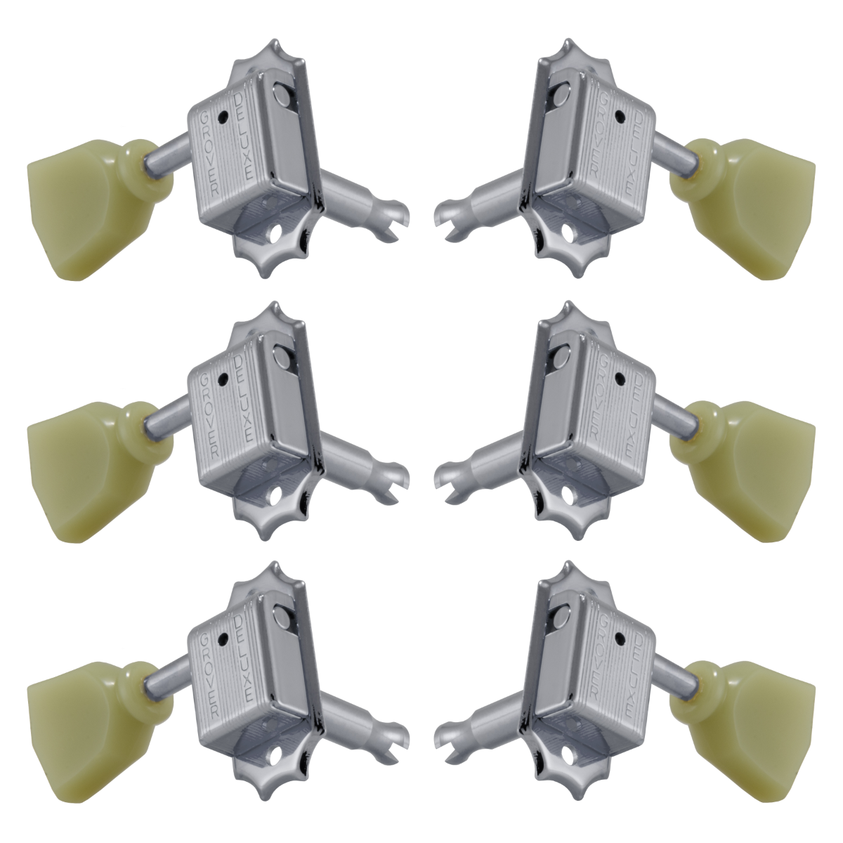 Grover 133CK Deluxe 133 Series Machine Head Set 3 a Side with Plastic Keystones - Chrome