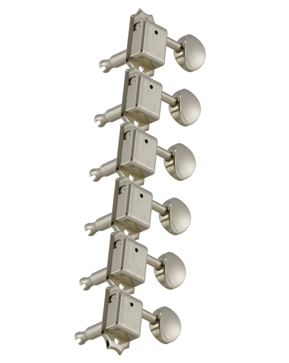 Grover 133N6 Deluxe Vintage Machine Heads with Metal Buttons - 6 in Line - Nickel