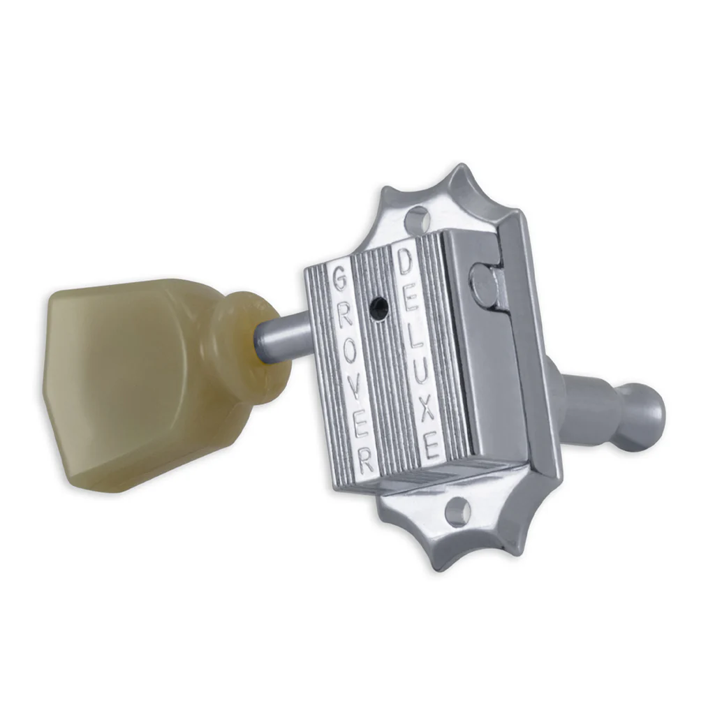Grover 135C Vintage Style Machine Heads with Plastic Keystone Buttons 3 a Side - Chrome
