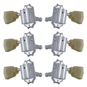 Grover 135C Vintage Style Machine Heads with Plastic Keystone Buttons 3 a Side - Chrome