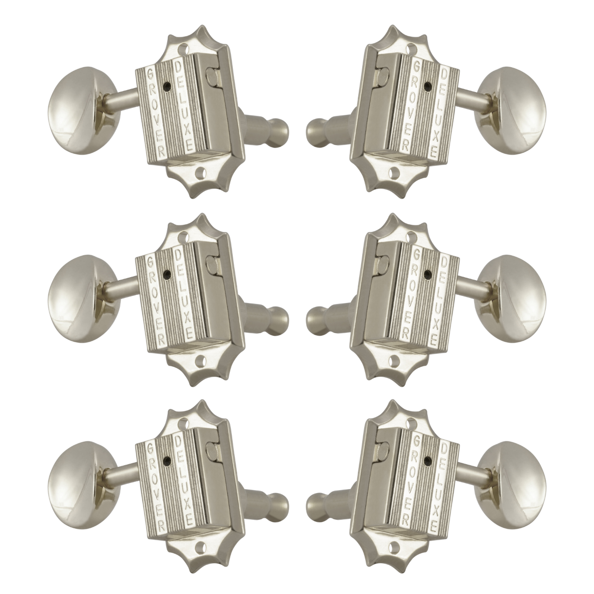 Grover 136N Vintage Deluxe Machine Heads with Metal Buttons 3 a Side - Nickel