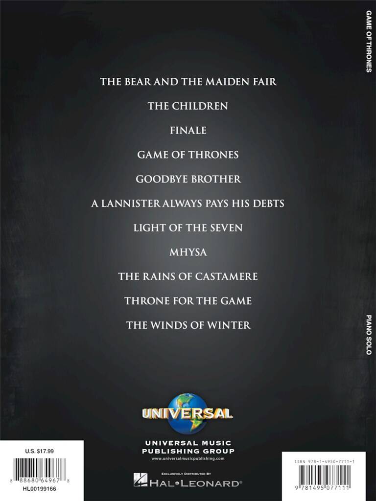 Game of Thrones Solo Piano Book