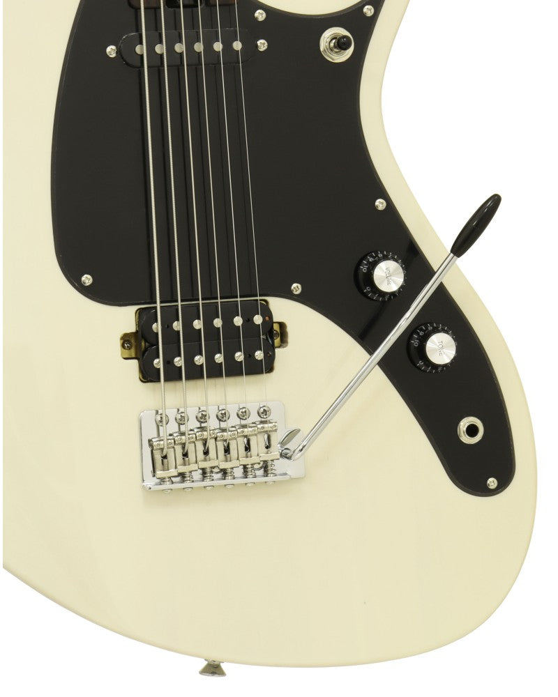 Aria Jet Baritone Electric Guitar SVW J Series - Rosewood Fingerboard - Trans Vintage Whte