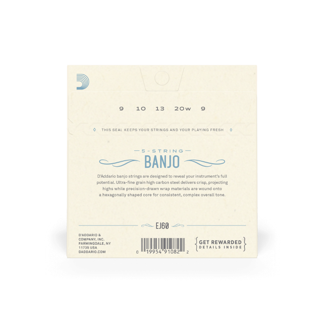 D'Addario EJ60 5-String Banjo Strings, Nickel, Light, 9-20