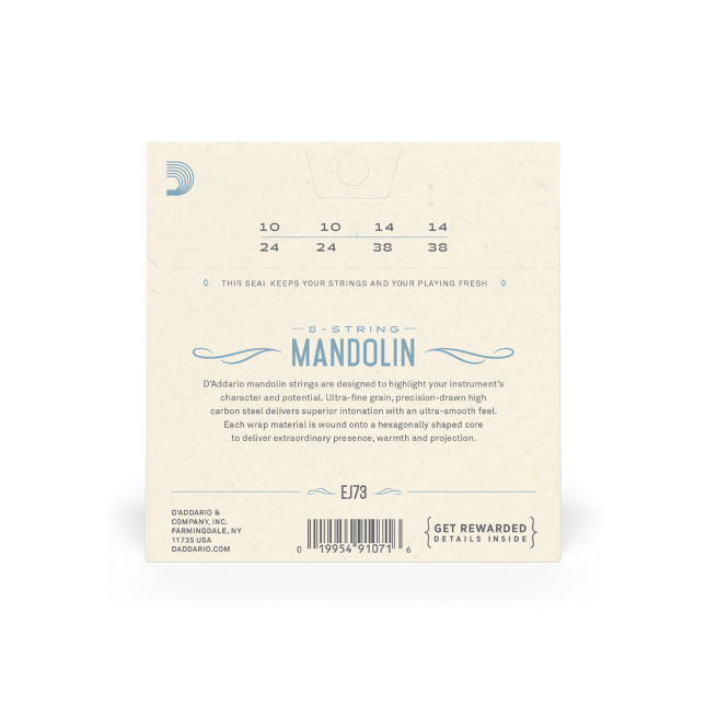 D'Addario EJ73 Mandolin Strings, Phosphor Bronze, Light, 10-38