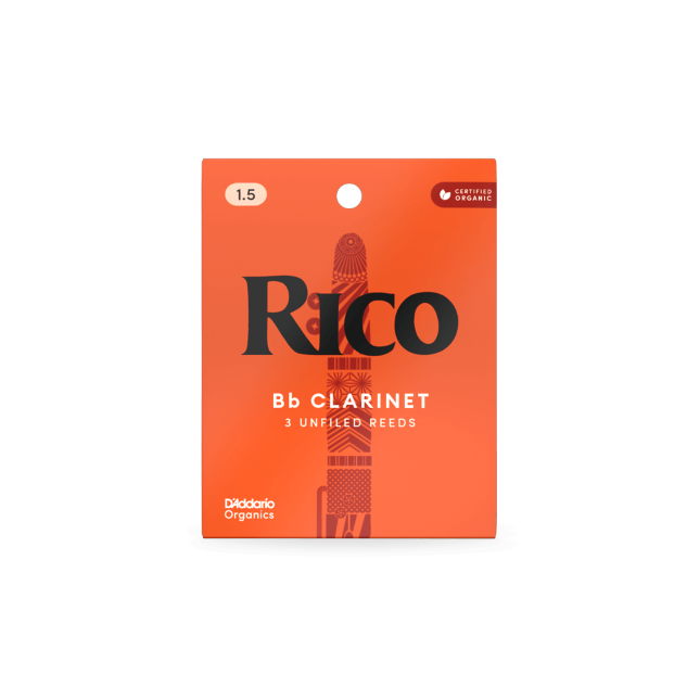 Rico Organic Bb Clarinet Reeds, Strength 3.0, Pack of 3