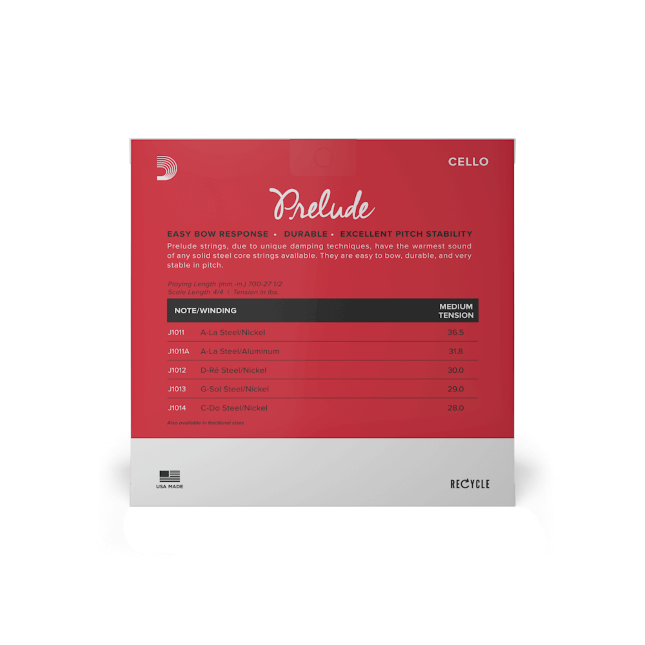 D'Addario Prelude Cello String Set 4/4 Medium Tension