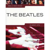 Book cover of 'The Beatles Really Easy Piano' with images of The Beatles and a piano keyboard.