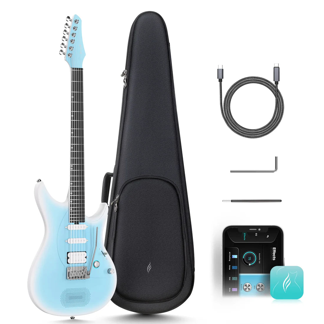 Enya Nova Go Inpsire Electric Smart Guitar with Built-in Amp & Effects - Light Blue