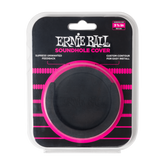 Ernie Ball soundhole cover packaging with black cover and pink stripes on a white background