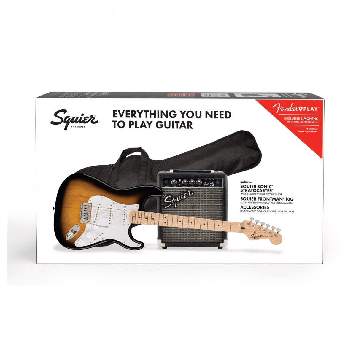 Squier Sonic Stratocaster Electric Guitar Package - 2 Tone Sunburst